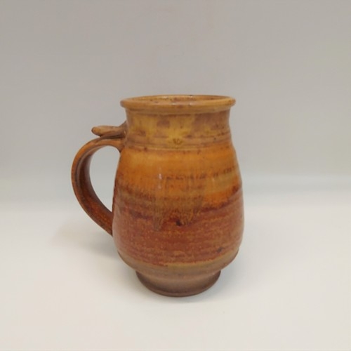 #220526 Mug Barrel Shaped Rust/Yellow $18 at Hunter Wolff Gallery