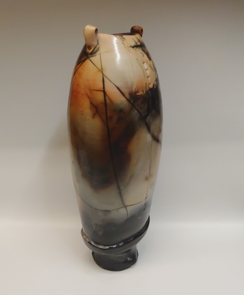Click to view detail for BS-005 Vase, Saggar Fired Oval 14.25x5 $325