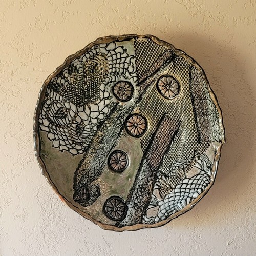 SL-645 Round Platter Porcelain, Impressions Wall Plaque $495 at Hunter Wolff Gallery