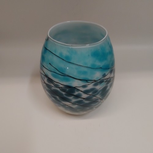 DB-671 Vase - Aqua  with White 6x5 $75 at Hunter Wolff Gallery