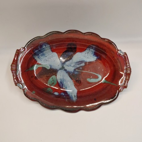 #220707 Platter, Scalloped Edge Red & Splash $22 at Hunter Wolff Gallery