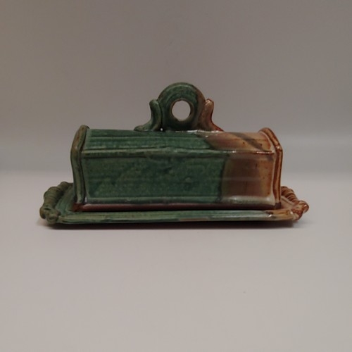 #220731 Butter Dish Green/Tan $22.50 at Hunter Wolff Gallery