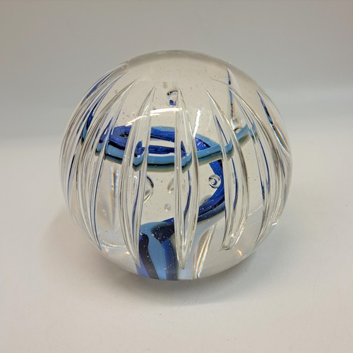 DB-780 PAPERWEIGHT BLUE BUBBLE GLOBE 4x4x4 $125 at Hunter Wolff Gallery