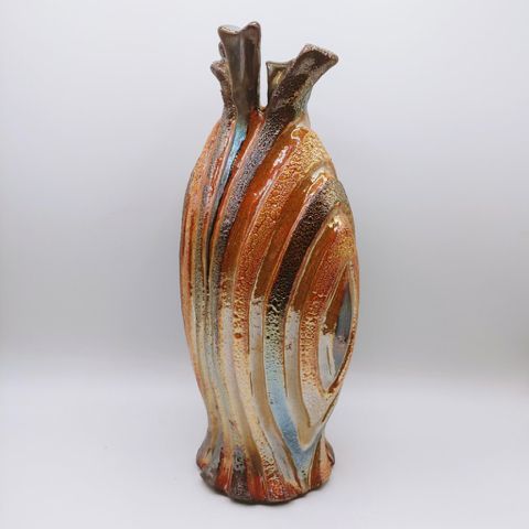 #211044 Anniversary Vase Raku Vertical Stripes $89 at Hunter Wolff Gallery