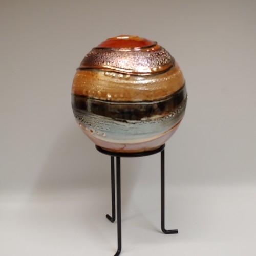 #221187 Raku Globe on Stand 3xFired 12.5x6x6 $48 at Hunter Wolff Gallery