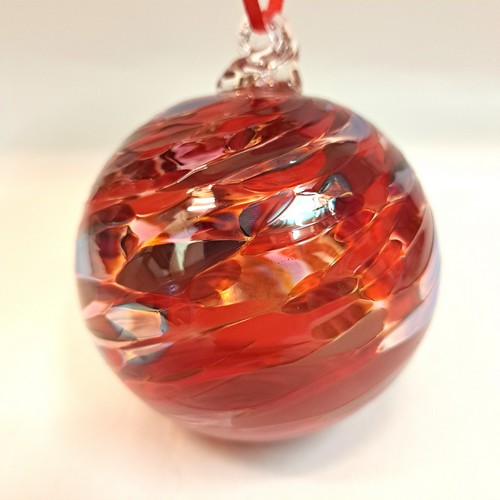 DB-885 Ornament - Red Frit Twist 3x3 $37 at Hunter Wolff Gallery