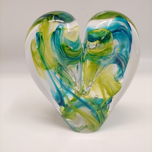 DG-096 Heart Lime & Aqua 5x5 $110 at Hunter Wolff Gallery