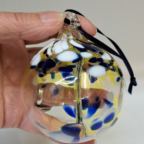 DB-992 Ornament Witch's Ball Yellow & Cobalt $37 at Hunter Wolff Gallery