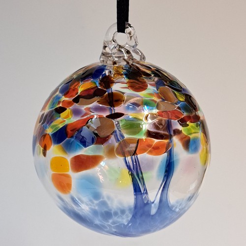 DB-993 Ornament Witch's Ball Autumn Cobalt, Orange $37 at Hunter Wolff Gallery