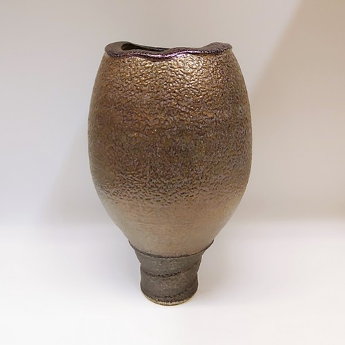 Click to view detail for #211046 Anniversary Vase Bronze-Grape Salt-Fired $69