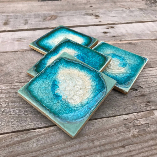 KB-714 Coasters Set of 4 Aqua 4x4 $45 at Hunter Wolff Gallery