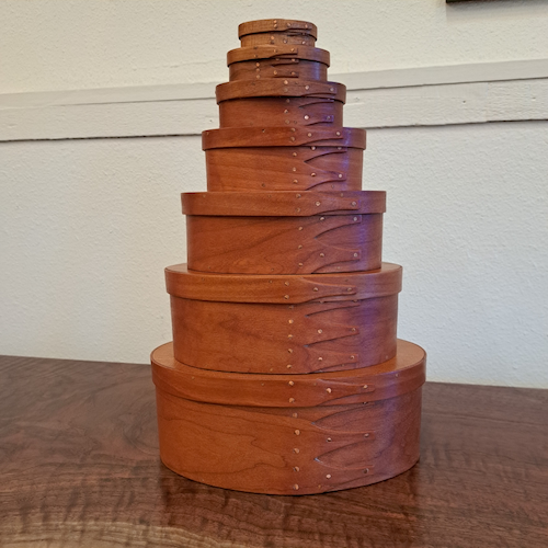 Click to view detail for BJ-009 Shaker Oval Treasure (Nesting) Boxes, Set of 7, Cherry  $1900