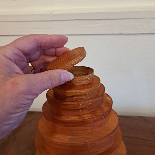 BJ-009 Shaker Oval Treasure (Nesting) Boxes, Set of 7, Cherry  $1900 at Hunter Wolff Gallery