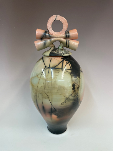 BS-021 Vessel Saggar Fired Lidded 17 T x 7 7/8 W  $425 at Hunter Wolff Gallery