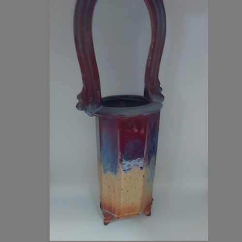 #211048 Basket Tan/Red/Blue  20.5x7.75x6  $125 at Hunter Wolff Gallery