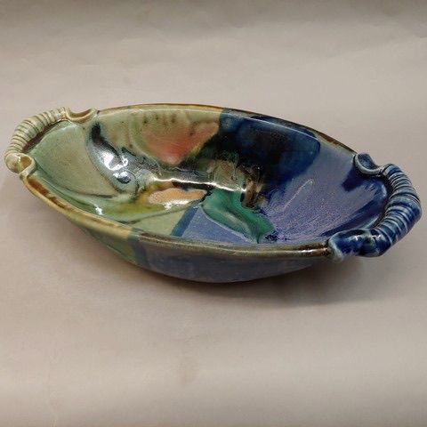 Click to view detail for #20856 Biscuit Bowl-blue/green 13x7x7.25