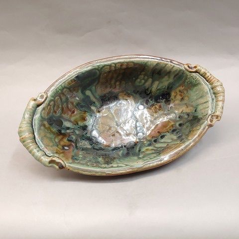 Click to view detail for #20842 Biscuit Bowl 13x7x7.25 Green Pattern
