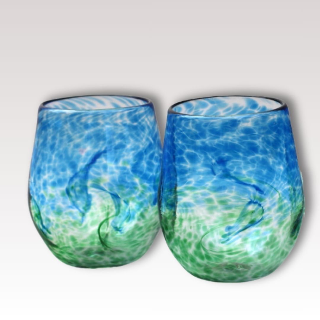 Click to view detail for DB-1053 Wine Glass Set of 2, Blue & Green $78