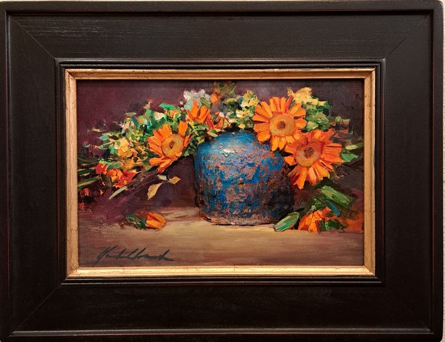Click to view detail for Blue and Orange Daisies 8x12 $495
