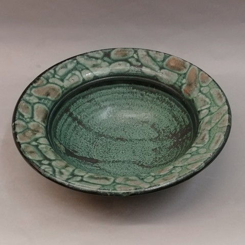 Click to view detail for Bowl 10x3 Green & Mauve Edge