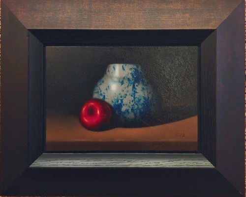 Chinese Vase & Red Apple 4.5x6.5 $550 at Hunter Wolff Gallery