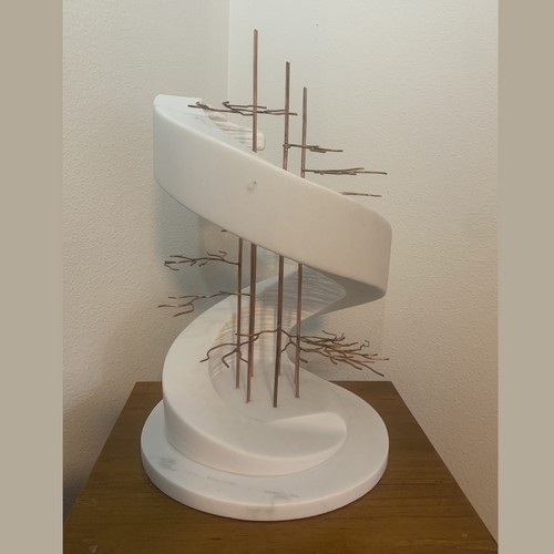Click to view detail for Spiral of Life, 18x11x11 White Marble & Copper $3100