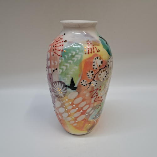 CP-007 Vase, Abstract with Black Birds $295 at Hunter Wolff Gallery
