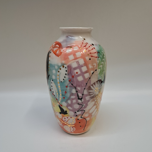 CP-007 Vase, Abstract with Black Birds $295 at Hunter Wolff Gallery