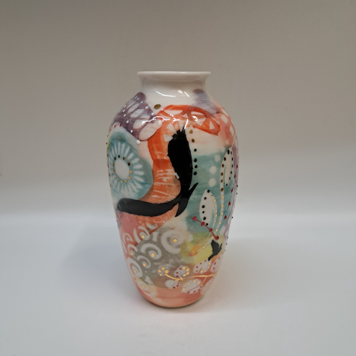 CP-007 Vase, Abstract with Black Birds $295 at Hunter Wolff Gallery