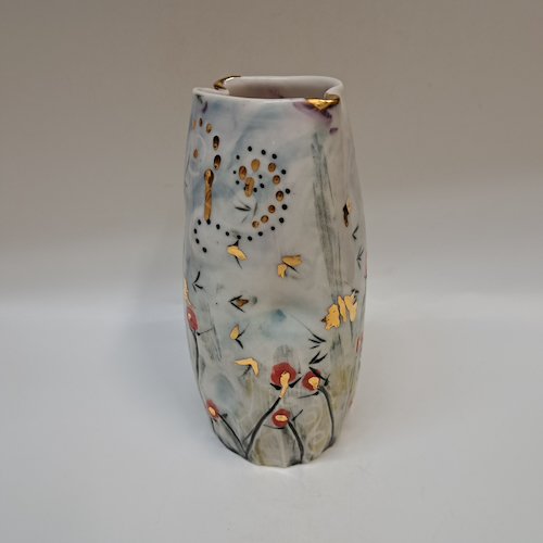 CP-008 Vase - Abstract, Poppies & Black Birds $195 at Hunter Wolff Gallery