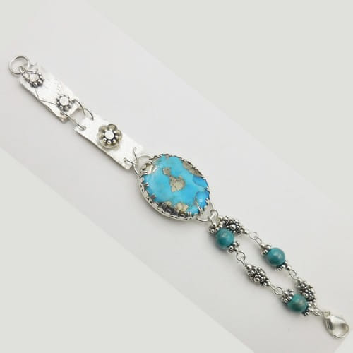 Click to view detail for DKC-1142 Bracelet Sterling Silver & Turquoise, Pyrite $260