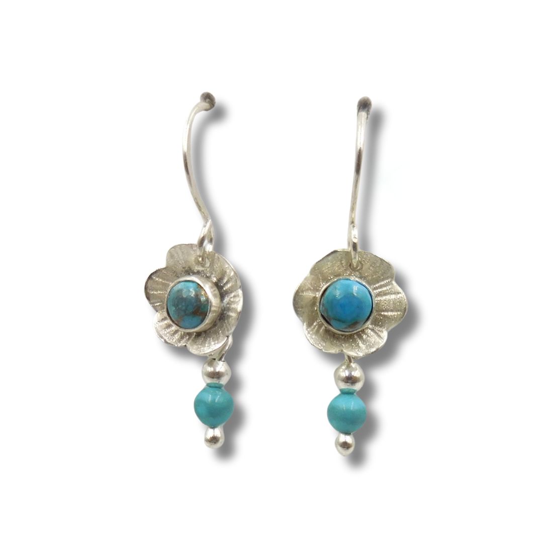 DKC-2069 Earrings, Flowers, Turquoise, $70 at Hunter Wolff Gallery