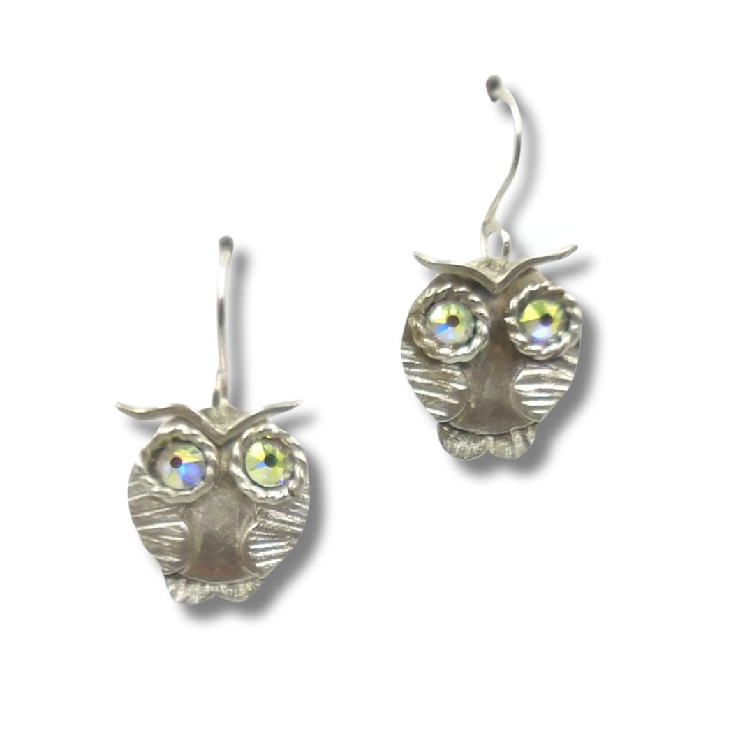 DKC-2071 Earrings, Owls, Swarovski Crystals Eyes $86 at Hunter Wolff Gallery