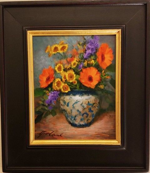 Click to view detail for Daisies in Blue and White Vase 10x8  $400