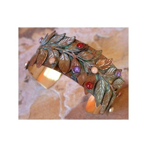 Click to view detail for EC-019 Cuff Bracelet Bayberry Branch Cuff - Aragonite, Carnelian, Charoite $120