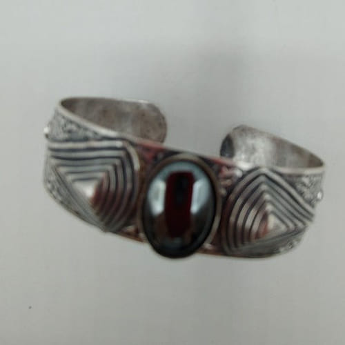 EC-020 Cuff Bracelet Antique Silver  Art Deco - Hematite Cabochan $117 at Hunter Wolff Gallery