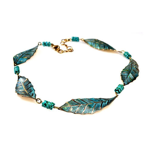 Click to view detail for EC-059 Necklace Magnolia Leaves Turquoise $162