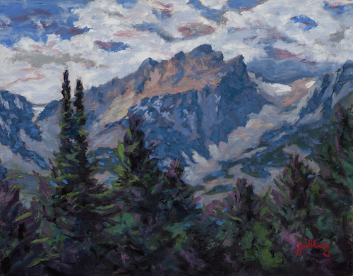 Early Morniing Drama on Hallet Peak 11x14 $1400 at Hunter Wolff Gallery