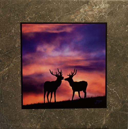 Click to view detail for Elk At Dawn  Stone PlaqueI 12x12 $90