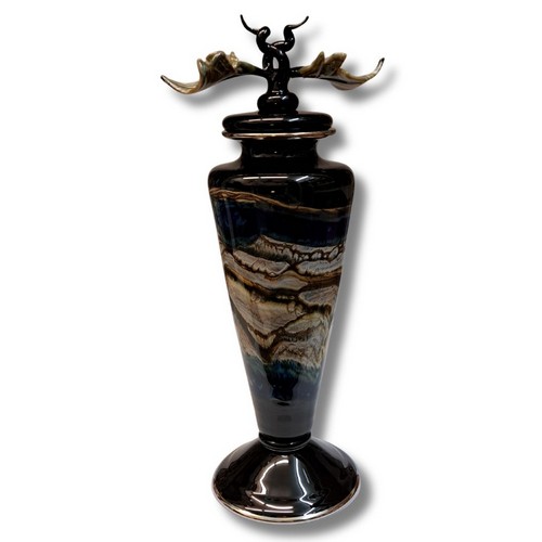 GBG-016 Urn, Black Opal Cobalt Footed Vessel $2445 at Hunter Wolff Gallery