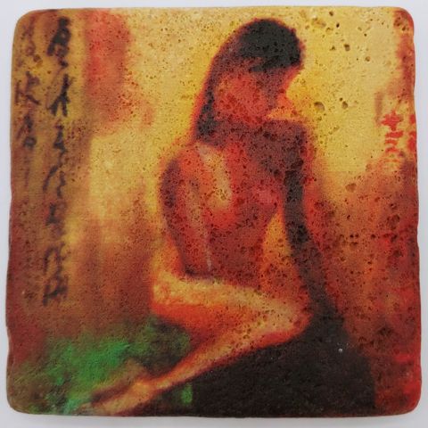 JS003 Coaster Contemplating 4x4 $26 at Hunter Wolff Gallery