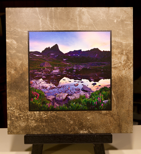 Click to view detail for Last Light on Ice Lakes Basin on Stone Plaque 12x12 $90