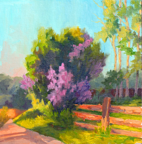 Lilacs On The Trail 8x8 $315 at Hunter Wolff Gallery