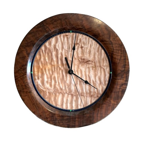  MH103 Clock, Claro Walnut & Quilted Maple $300 at Hunter Wolff Gallery