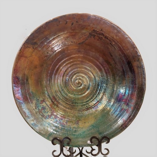 Click to view detail for MW-355 Raku Platter Large Green & Copper $325