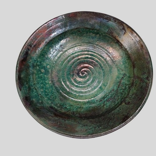 MW-358 Raku Platter Medium Green & Copper $180 at Hunter Wolff Gallery