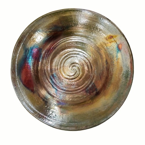 MW-359 Raku Platter Green/Teal/Copper $400 at Hunter Wolff Gallery