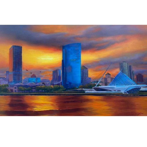 Milwaukee Skyline 20x30 $2200 at Hunter Wolff Gallery