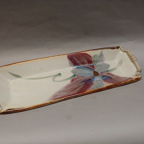 Click to view detail for #20816 Platter, Long 17.5 x 5.75 White/Floral