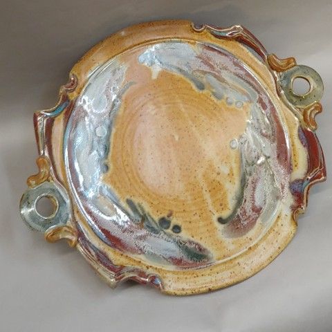 Platter, Fancy Round with Handles 17x14 at Hunter Wolff Gallery